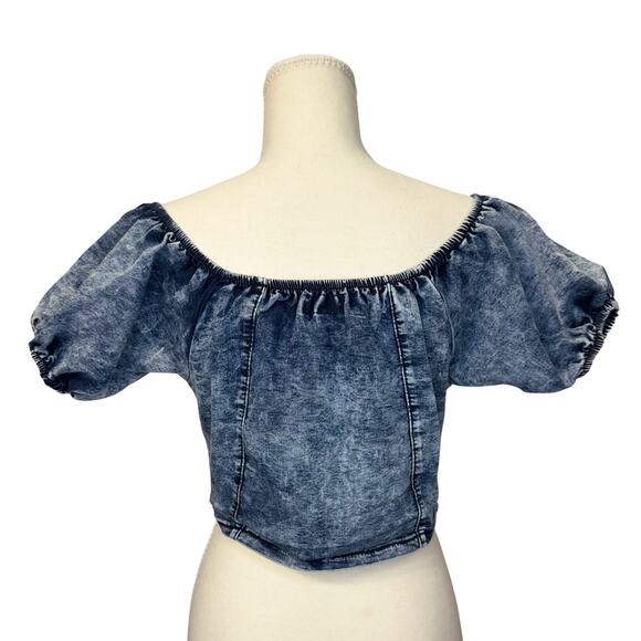 Denim Crop Top Puff Sleeve Women’s XL Acid Y2K Western Coquette Festival Rodeo - Picture 3 of 16